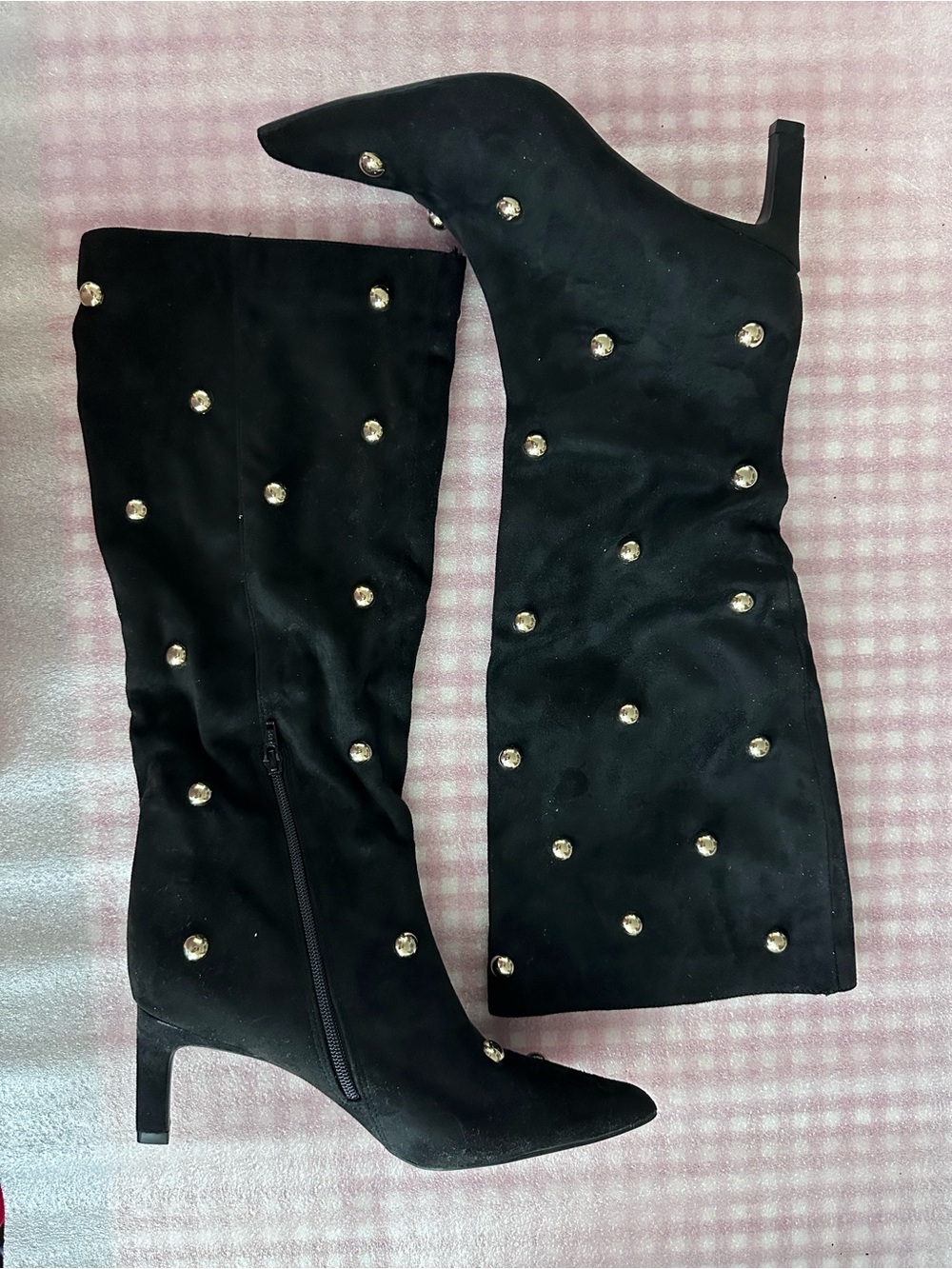 Justice Black Over-the-Knee Boots with Gold Studs